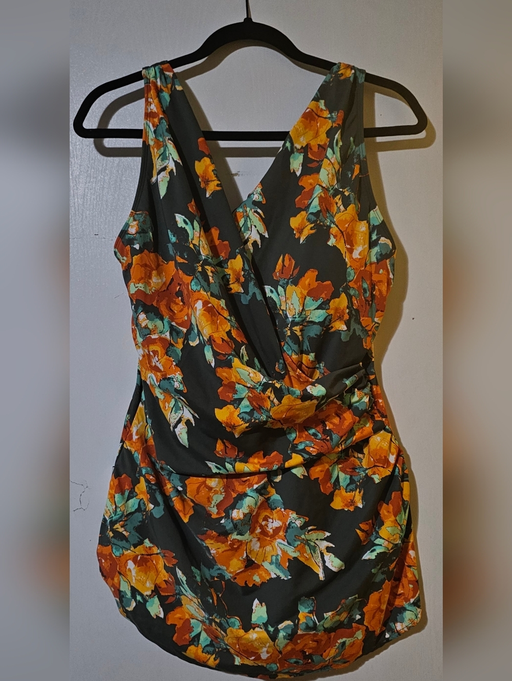 Floral V-Neck One-Piece Swimsuit in Orange Floral